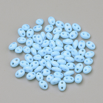 2-Hole Seed Beads, Czech Glass Beads, Deep Sky Blue, 5x3.5x2.5~3mm, Hole: 0.5mm, about 5850pcs/bag, 450g/bag