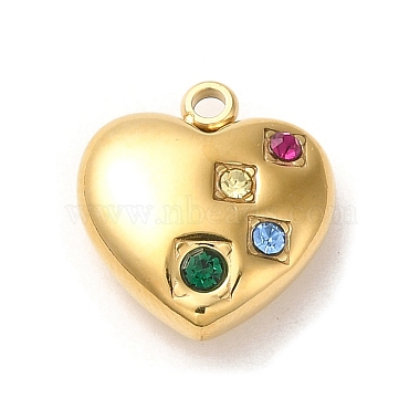 Real 14K Gold Plated Heart Stainless Steel+Rhinestone Charms