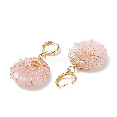 Boucles d'oreilles pendantes en quartz rose naturel beignet(EJEW-JE04749)-3