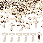 100Pcs Wood Cross Pendants, with 304 Stainless Steel Jump Rings, Golden, Lemon Chiffon, 39mm(PALLOY-DC00045)