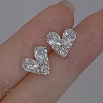 Heart Alloy Clear Cubic Zirconia Stud Earrings, with Plastic Pearl, Silver, 11x10mm(FS-WG9E6BA-02)