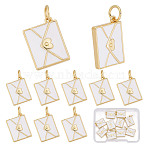 10Pcs Brass Enamel Pendants, with Jump Ring, Envelope Charm, Real 18K Gold Plated, 15x11x2.5mm, Jump Ring: 5x0.8mm, Inner Diameter: 3.4mm(KK-AR0004-69)
