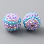 Resin Rhinestone Beads, Round with Stripe Pattern, Plum, 20x18mm, Hole: 3mm(RESI-WH0034-35)