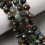 Natural Indian Agate Beads Strands, Faceted Rondelle Beads, with Seed Beads, 8x6~6.5mm, Hole: 1mm, about 23~24pcs/strand, 7.68''(19.5cm)~8.07''(20.5cm)(G-D105-B02)