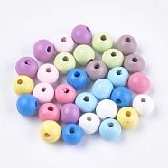 Perles en bois de hêtre naturel teint, ronde, couleur mixte, 10x9mm, Trou: 2~2.5mm, environ 1600 pcs/500 g(WOOD-T015-42)