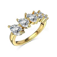 Teardrop 925 Sterling Silver Micro Pave Clear Cubic Zirconia Finger Rings for Women, Real 18K Gold Plated, US Size 6 3/4(17.1mm)(RJEW-Q816-05G)