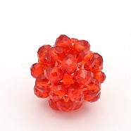 Transparent Glass Crystal Round Woven Beads, Cluster Beads, Red, 22mm, Beads: 6mm(X-GLAA-A034-6mm-A03)