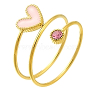 Ion Plating(IP) 304 Stainless Steel Micro Pave Cubic Zirconia Finger Rings for Women, with Enamel Heart Charm, Real 14K Gold Plated, Pink, Inner Diameter: 17.6mm(RJEW-U013-11G-08)