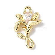 Brass Micro Pave Cubic Zirconia Pendants, Lily Flower Charm, Real 18K Gold Plated, 16.5x10.5x3mm, Hole: 1.2mm(KK-F846-05C-G)