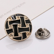 Plastic Brooch, Alloy Pin, with Enamel, for Garment Accessories, Round, Black, 18mm(SENE-PW0013-07A-03A)