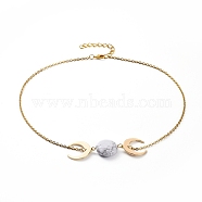 Pendant Necklaces, with Natural Howlite Beads, 304 Stainless Steel Cable Chains, Iron Curb Chains, Double Horn/Crescent Moon Brass Pendants & Lobster Claw Clasps, 14.57 inch(37cm), Pendant: 59x17.8x6mm(NJEW-JN02655-05)
