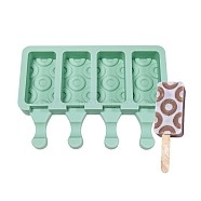 Food Grade DIY Rectangle Ice-cream Silicone Molds, Ice Pop Molds, for Making Ice Cream, 4 Cavities, Aquamarine, 129x180x23mm, Inner Diameter: 69x35mm(DIY-D062-01A)