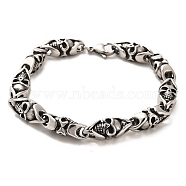 304 Stainless Steel Skull Link Chain Bracelets, Antique Silver, 9-1/8 inch(23.1cm)(BJEW-E094-12AS)