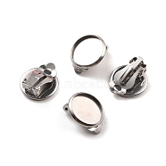 Non-Tarnish 316 Stainless Steel Clip-on Earring Findings, Earring Settings, Flat Round, Stainless Steel Color, Tray: 12mm, 16x14x8mm, Hole: 3mm(X-STAS-I187-02C-P)