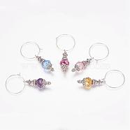 Wine Glass Charms, with Alloy and Glass Findings, Brass Hoops, Silver Color Plated & Antique Silver, Mixed Color, 58mm(AJEW-JO00153)