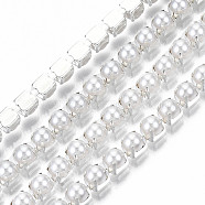 Brass Claw Chains, with ABS Plastic Imitation Pearl Beads, with Spool, Silver, SS16, 4mm, about 10yards/roll(9.14m/roll)(CHC-Q012-SS16-01S)