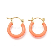 Brass Enamel Hoop Earrings for Women, Flat Round, Light Gold, Light Salmon, 20x19.5x4mm, Pin: 0.8mm(EJEW-M211-01LG-C)
