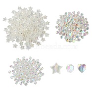 350Pcs 3 Style Transparent Acrylic Beads, Star & Heart & Round, Clear AB, 9x10x4mm, hole: 1.5mm(TACR-FS0001-05)