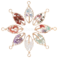 PandaHall Elite 8Pcs 8 Style Natural & Synthetic Gemstone Pendants, Brass Wire Wrapped, Tree, Oval, 40.5~44x17.5~19x6~7.5mm, Hole: 4mm, 1pc/style(G-PH0019-23)
