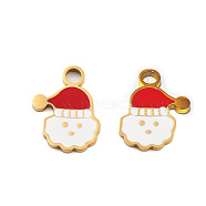 Ion Plating(IP) 304 Stainless Steel Pendants, Christmas Theme Enamel Charms, Golden, Santa Claus, 16x12x1.5mm, Hole: 2.5mm(STAS-S140-01E)