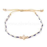 Adjustable Braided Bracelet, Brass & Glass & TOHO Round Seed Beaded Bracelets, for Women, Cross, Inner Diameter: 1-3/4~3 inch(4.60~7.5cm)(BJEW-MZ00043-02)