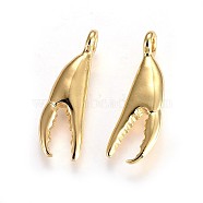 Alloy Pendants, Lead Free & Nickel Free & Cadmium Free, Crab Claw, Real 14K Gold Plated, 32x10.5x6.5mm, Hole: 3mm(TIBEP-A040-045G-NR)