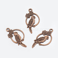 Alloy Tropical Parrot Pendants, Lead Free and Cadmium Free, Red Copper, 28x14.5x1.5mm, Hole: 1.5mm(EA10187Y-R)