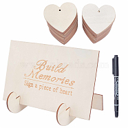 CRASPIRE 1 Set Wooden Wedding Guest Book Alternative, with 3Pcs Plastic Double-end Marker Pen and 100Pcs Heart Unfinished Wood Pendant Decorations, Mixed Color, 59~178x14~130x1.5~115mm(AJEW-CP0005-17)