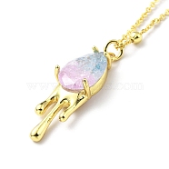 Synthetic Crystal Teardrop Pendant Necklace, Gold Plated Brass Jewelry for Women, Light Sky Blue, 17.32 inch(44cm)(NJEW-G016-03B)