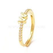 Clear Cubic Zirconia Initial Letter Adjustable Ring, Golden Brass Jewelry for Women, Letter.W, Inner Diameter: 18mm(RJEW-C052-01G-W)