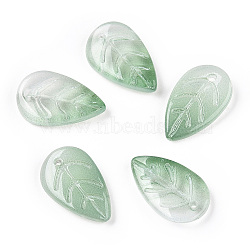 Baking Painted Transparent Glass Petal Beads, Gradient Color, Leaf, Sea Green, 18x11x3mm, Hole: 1.2mm, about 980~1000pcs/set(DGLA-N004-06)