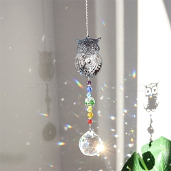 Crystal Suncatcher, with Metal Findings, for Home, Garden Decor, Owl, 300~400mm(PW-WG28704-05)