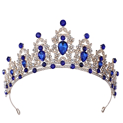 Alloy Rhinestone Crown Hair Bands, Hair Accessories for Girls Women Party Decoration, Capri Blue, 140mm(PW-WG903DF-12)