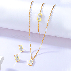 Stainless Steel Jewelry Sets, Pendant Necklaces & Stud Earrings & Bracelets, with Clear Cubic Zirconia, Rectangle, Real 18K Gold Plated, 16.54 inch(42cm)(IS6513)