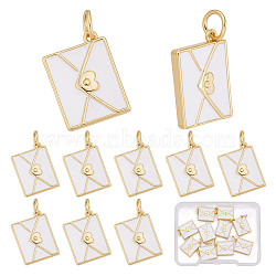 10Pcs Brass Enamel Pendants, with Jump Ring, Envelope Charm, Real 18K Gold Plated, 15x11x2.5mm, Jump Ring: 5x0.8mm, Inner Diameter: 3.4mm(KK-AR0004-69)