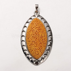 Platinum Plated Alloy Synthetic Lava Rock Big Horse Eye Big Pendants, Dyed, Orange, 60x33x13mm, Hole: 7x3mm(G-O024-05E)