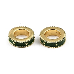 Brass Enamel European Beads, Large Hole Beads, Rondelle, Rack Plating, Long-Lasting Plated, Cadmium Free & Lead Free, Real 18K Gold Plated, Dark Green, 9.5x3mm, Hole: 5mm(KK-CBAF17A-01G-04)