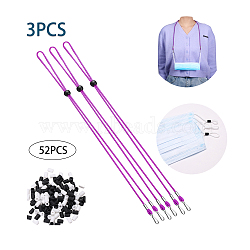 3PCS Adjustable Length Lanyard Strap, Ear Holder Rope, with ABS Hook and 50PCS Adjustable Non Slip Stopper, Purple, 13.97 inch(35.5cm)(JX050D)