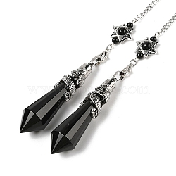 Natural Obsidian Cone Dowsing Pendulum Big Pointed Pendants, with Antique Silver Tone Brass Findings, 312mm(AJEW-Z041-01C-AS)