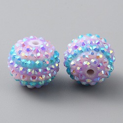 Resin Rhinestone Beads, Round with Stripe Pattern, Plum, 20x18mm, Hole: 3mm(RESI-WH0034-35)