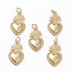 Brass Pendants, Sacred Heart, Golden, 22x12x2.5mm, Jump Ring: 5x1mm, Hole: 3.5mm(X-KK-C100-10G)