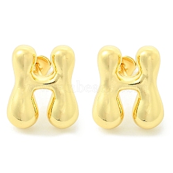 Rack Plating Brass Earrings, Cadmium Free & Lead Free, Long-Lasting Plated, Stud Earrings, Alphabet, Real 18K Gold Plated, Letter H, 14x12mm(EJEW-S222-01G-H)