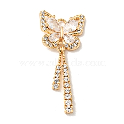 Brass Micro Pave Clear Cubic Zirconia Studs Pendants, Butterfly, Real 18K Gold Plated, 36x16x3mm, Hole: 3mm(KK-K378-03G)