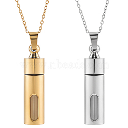 2Pcs 304 Stainless Steel Perfume Bottle Pendants, Column Bottle Charms, with 2Pcs 304 Stainless Steel Cable Chain Necklaces, Golden & Stainless Steel Color, 39.8x11mm(DIY-WR0005-50)