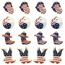 16Pcs 8 Styles Independence Day Alloy Enamel Pendants, United States Flag Charms, Mixed Shapes, Platinum & Golden, 29.7~38.5x21.6~30x2mm, Hole: 1.8~2.5mm, 2pcs/style(ENAM-FS0003-94)
