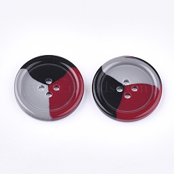 Tri-color Resin Buttons, 4-Hole, Flat Round, Colorful, 38x5mm, Hole: 3.5mm(RESI-S377-06C-01)