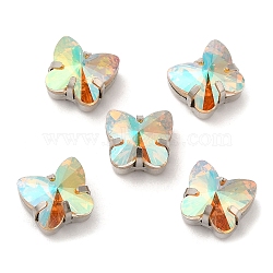 Butterfly Sew On Rhinestones, Multi-Strand Links, K5 Glass Rhinestone with Brass Prong Settings, Sunshine, 9x10x7.5mm, Hole: 1mm(GLAA-H446-01P-001SU)