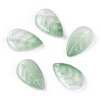 Baking Painted Transparent Glass Petal Beads, Gradient Color, Leaf, Sea Green, 18x11x3mm, Hole: 1.2mm, about 980~1000pcs/set