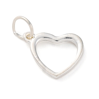 925 Sterling Silver Heart Charms, with Jump Rings, Silver, 9x11.5x1.5mm, Hole: 3mm