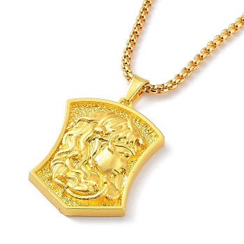 Alloy Pendant Necklace with Box Chains, Shield with Medusa Pattern, Golden, 23.66 inch(60.1cm)